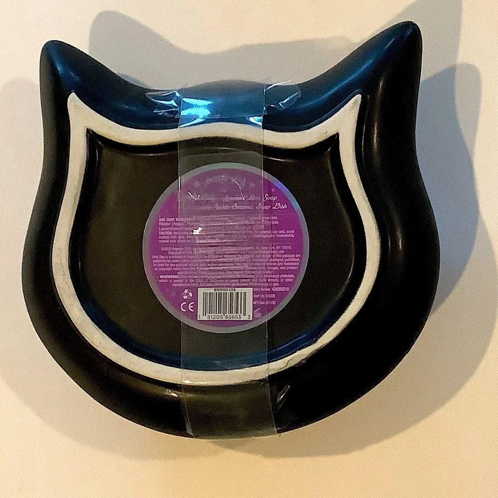 Halloween Black Cat Soap Dish & Enchanting Lavender Soap New